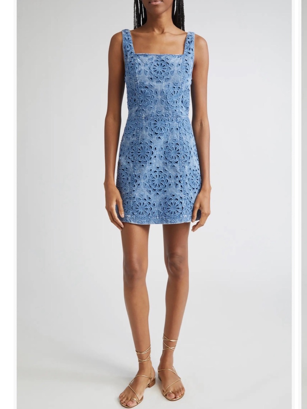Alice + Olivia Sky Blue Floral Eyelet Mini Dress